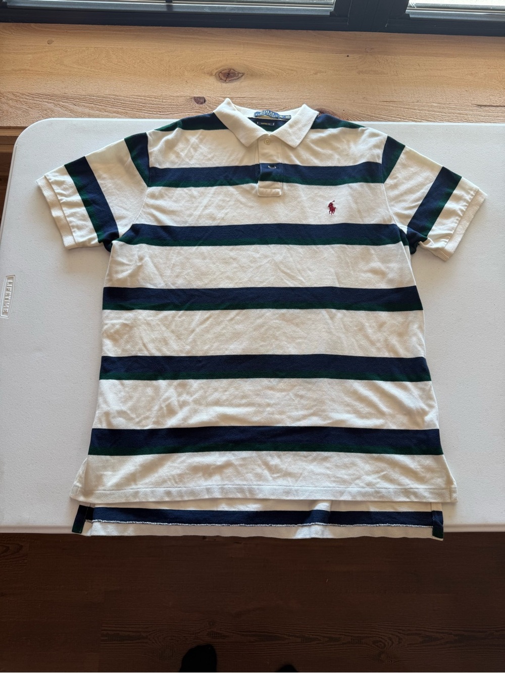 Ralph Lauren White Polo with Navy & Green Stripes Vintage